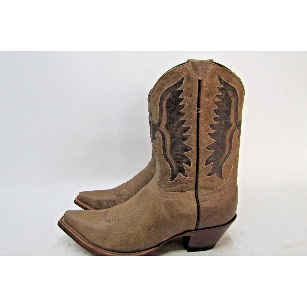 EUC Johnny Ringo Womens Sz 7.5 B Brown Leather Eagle Inlay Cowboy 9" Shaft Boots